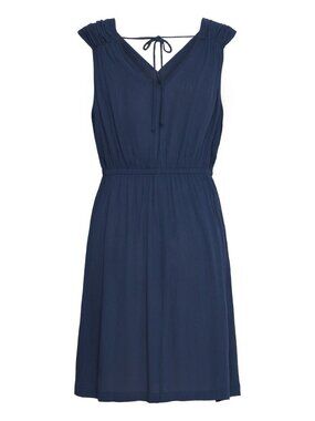 New $58 ICHI Ihmarrakech Total Eclipse Blue Viscose Tie Back Dress, Small